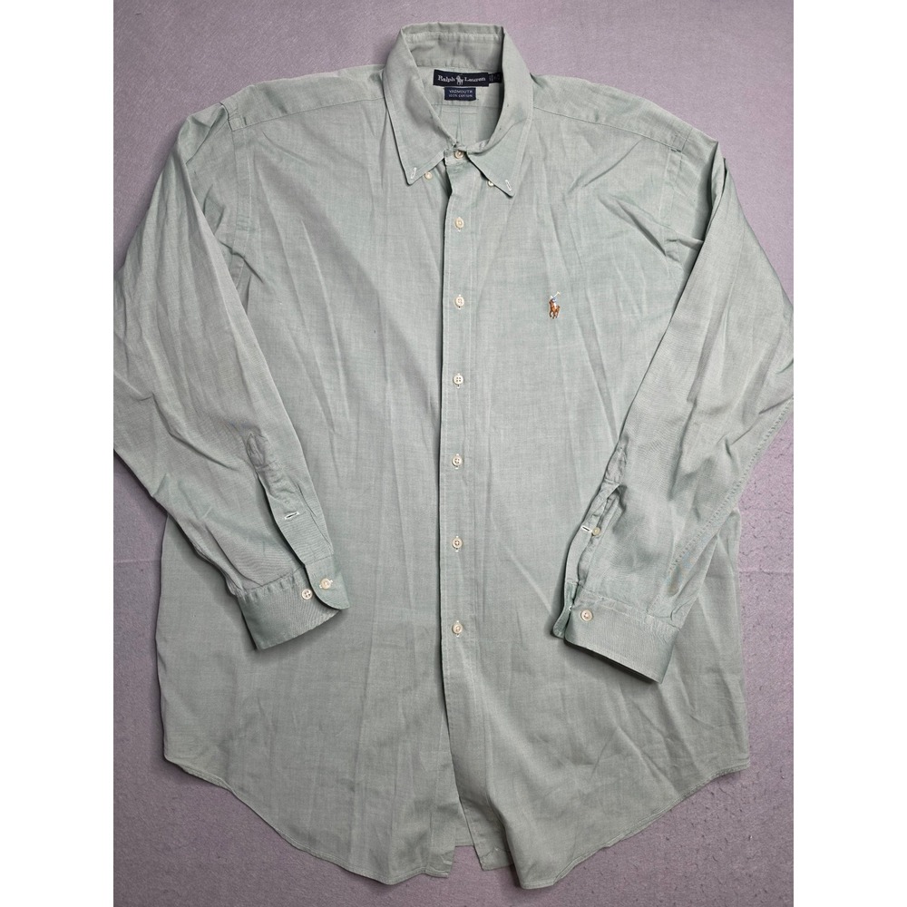 Ralph Lauren Yarmouth‎ Dress Shirt Men's 17 34/35 Mint Green 100% Cotton Formal